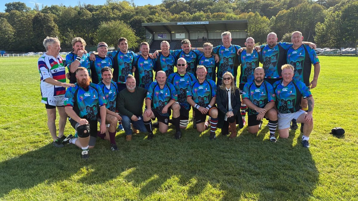 The Simple Acoustics team with the sponsored Wooden Spoon Nottinghamshire, Lincolnshire & Derbyshire rugby team at Tynedale Rugby Club