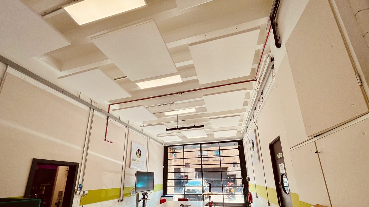 Acoustic ceiling treatment in a school space